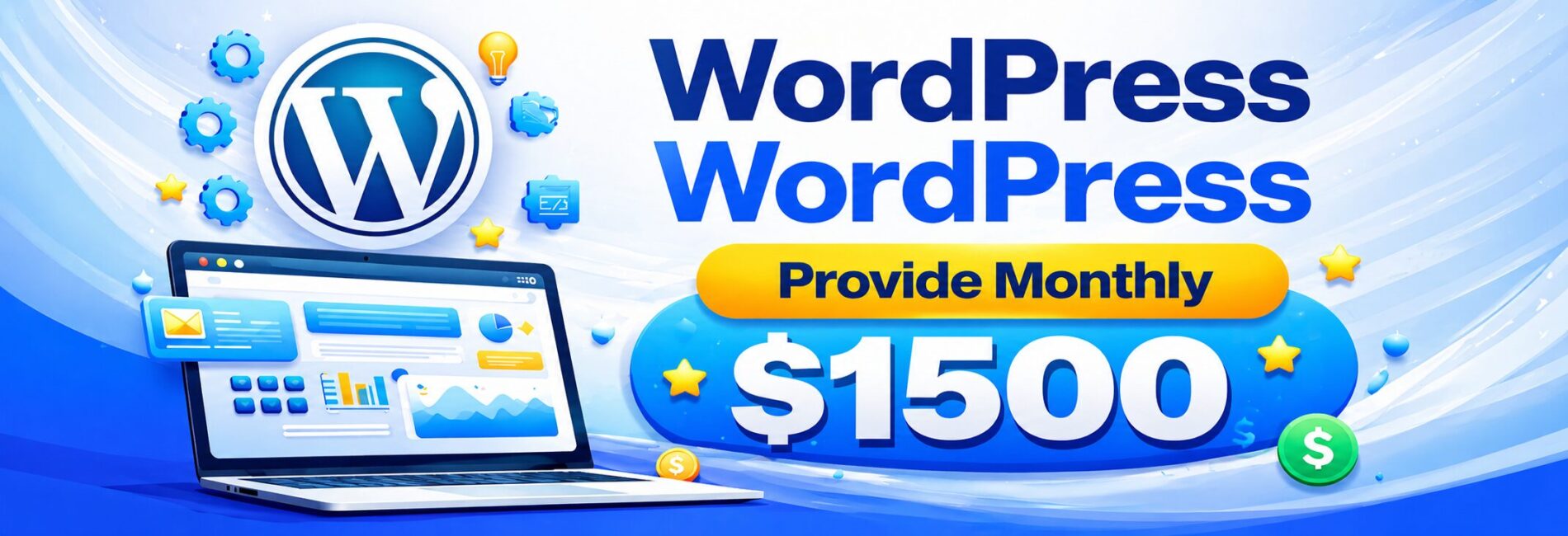 AWS Infotech WordPress web development services banner offering monthly website development plans starting at $1500